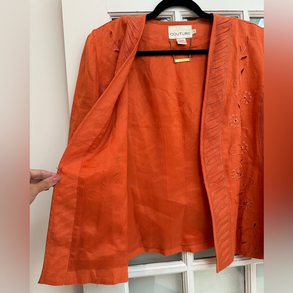 Lily & Taylor Couture 100% Linen Tangerine Orange Blazer Women’s Size 18 EUC! - Picture 3 of 14
